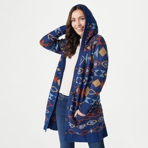 Denim & Co. Jacquard Button-Front Sweater Cardigan Night Sky L